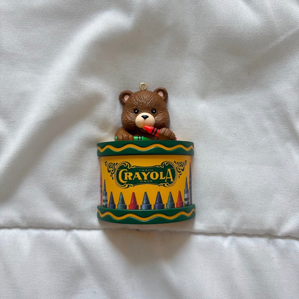 Vintage 1992 Crayola Bear in Crayon Tin Christmas Ornament Binney & Smith 90s